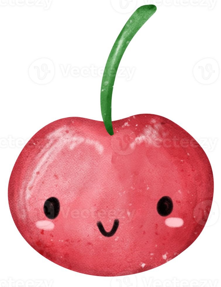Kawaii happy face cherry fruit cute character watercolour hand painting png