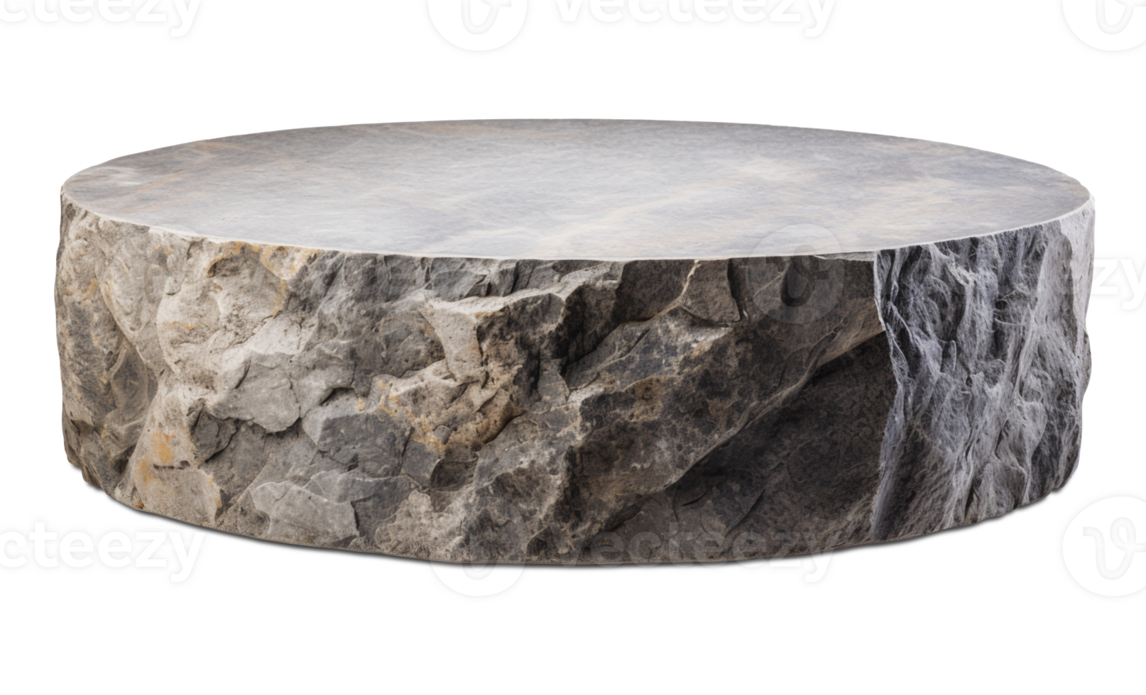 Round stone podium on transparent background, as . Natural stage for
