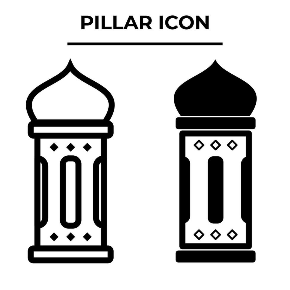 Simple illustration of pillar and arch icon in black and white. Vector illustration of Islamic lanterns in flat design style. Islamic arch and lanterns architecture icons set.