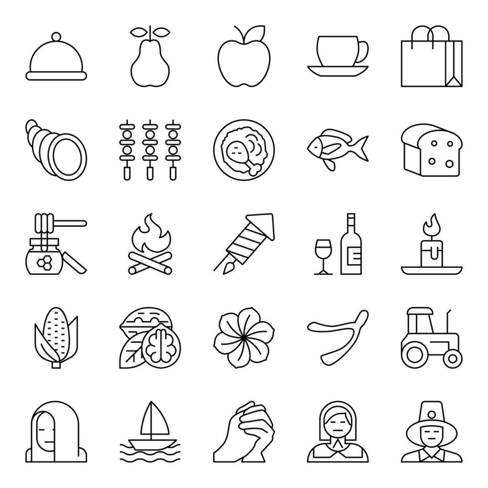 Outline icons for Thanksgiving. vector