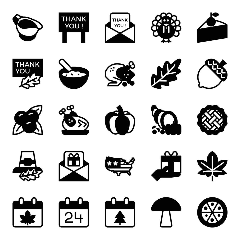 Glyph icons for Thanksgiving. vector