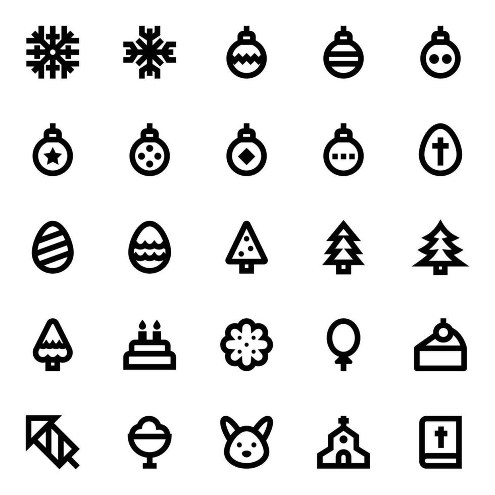 Bold line icons for Merry christmas. vector