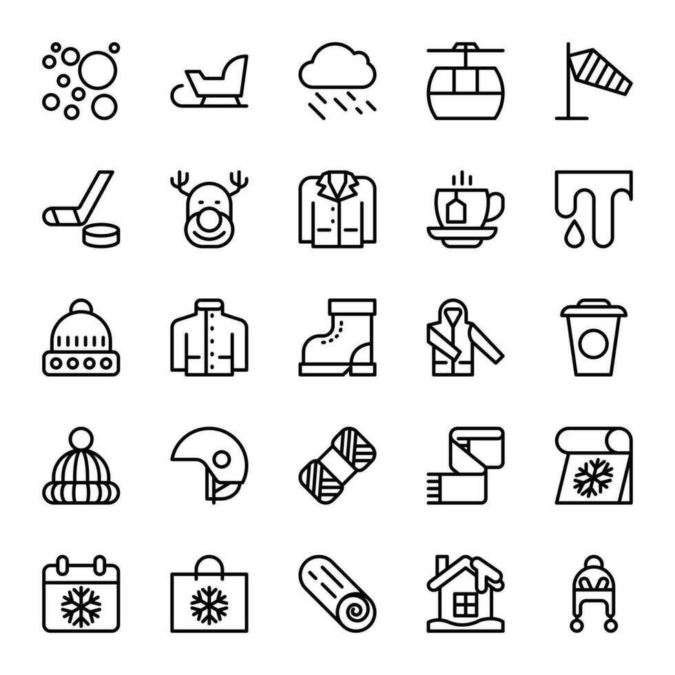Outline icons for Winter season. vector