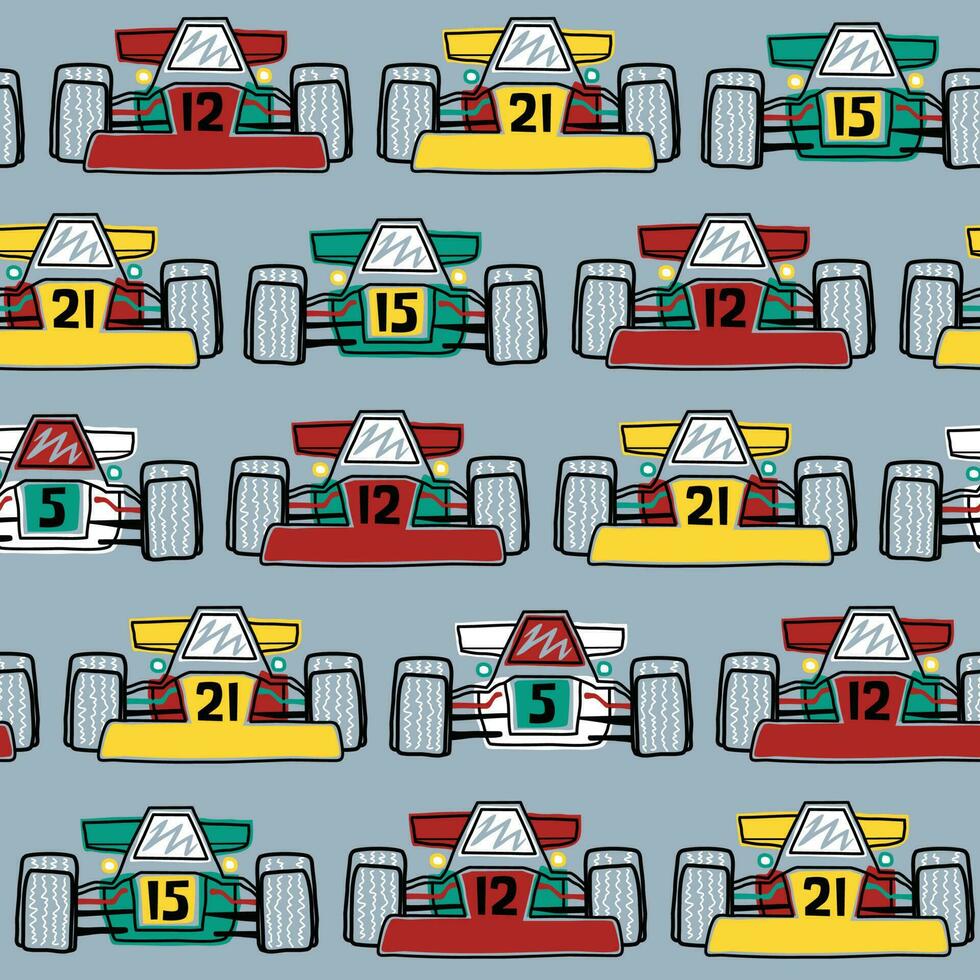 Seamless pattern vector of racing cars cartoon in line art style