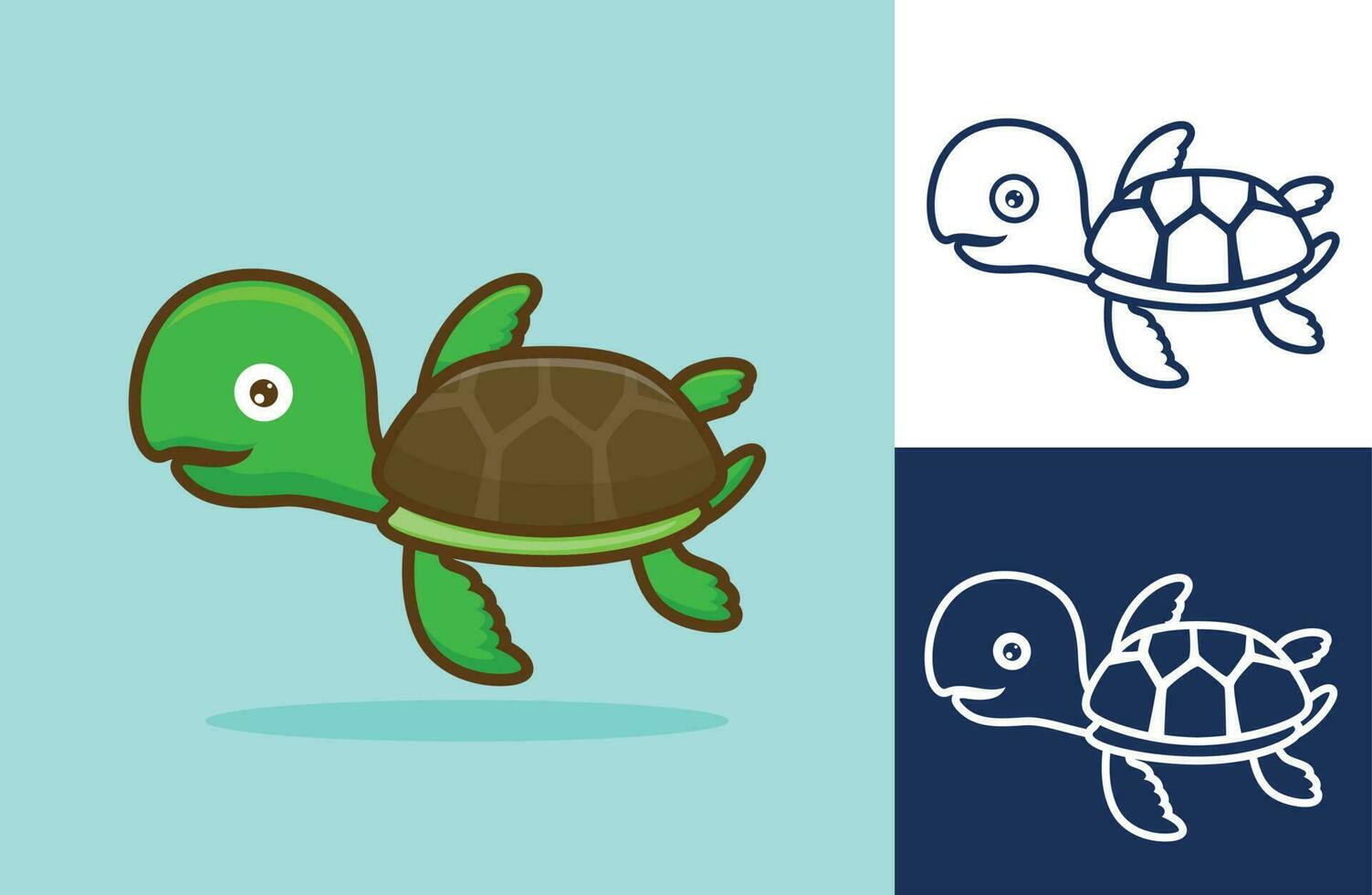 Funny turtle swimming. Flat cartoon style. Vector icon illustration