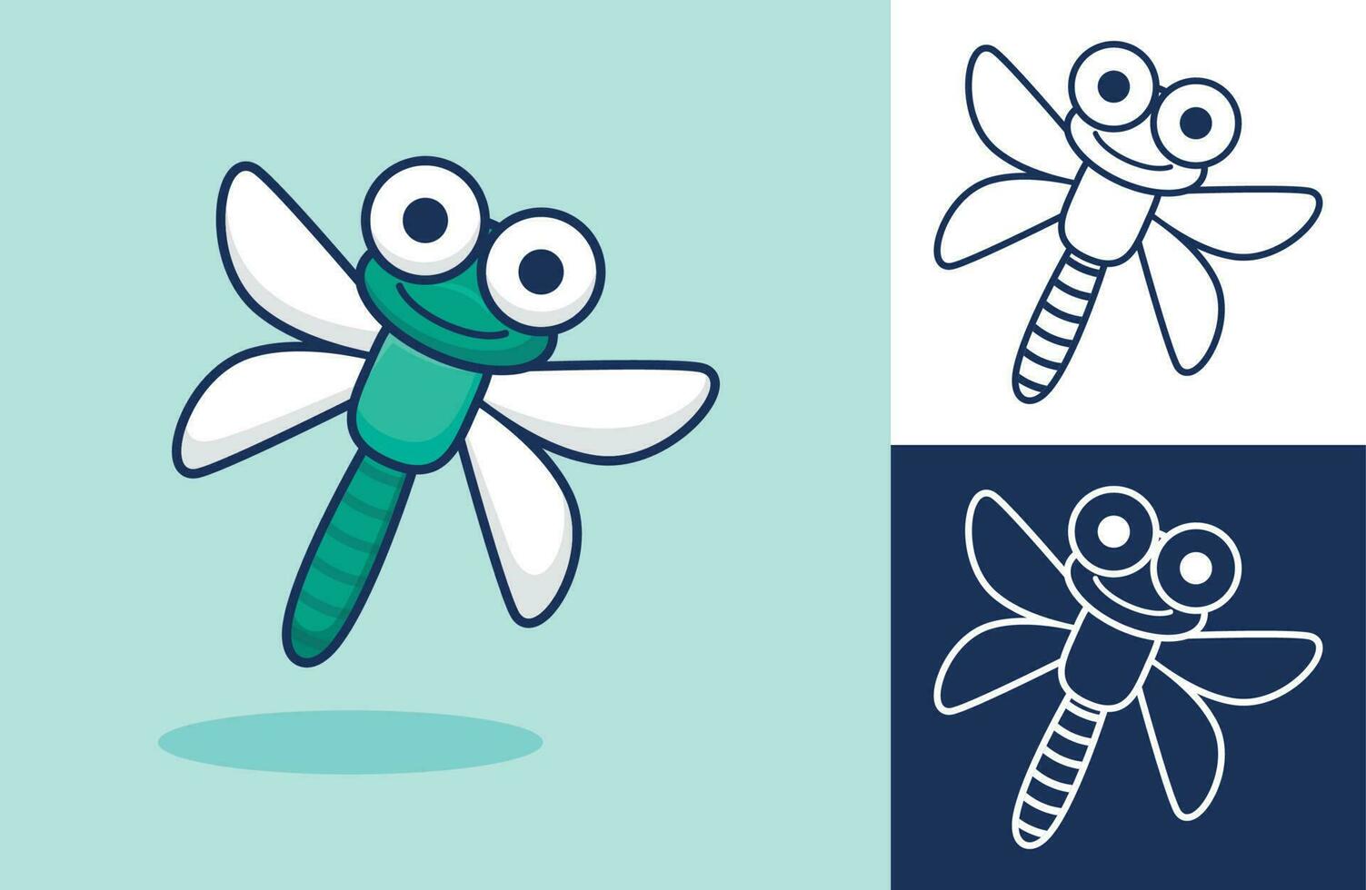 Funny dragonfly smile is flying. Vector icon illustration