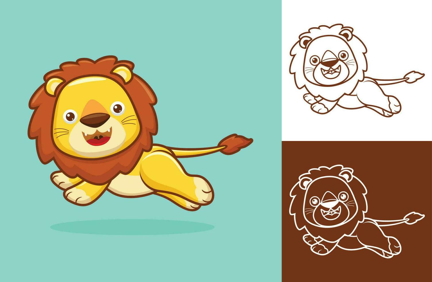 Cute lion running. Vector cartoon illustration in flat icon style