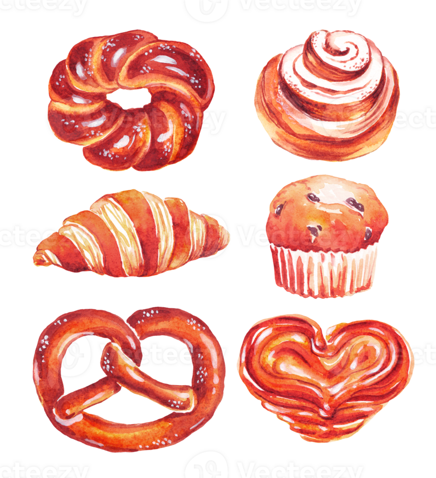 Bakery set. Watercolor illustration png