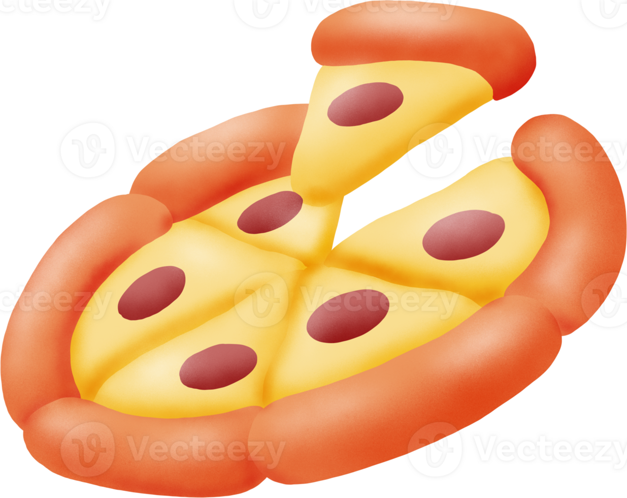 Pizza slice with melted cheese. hand drawn illustration png