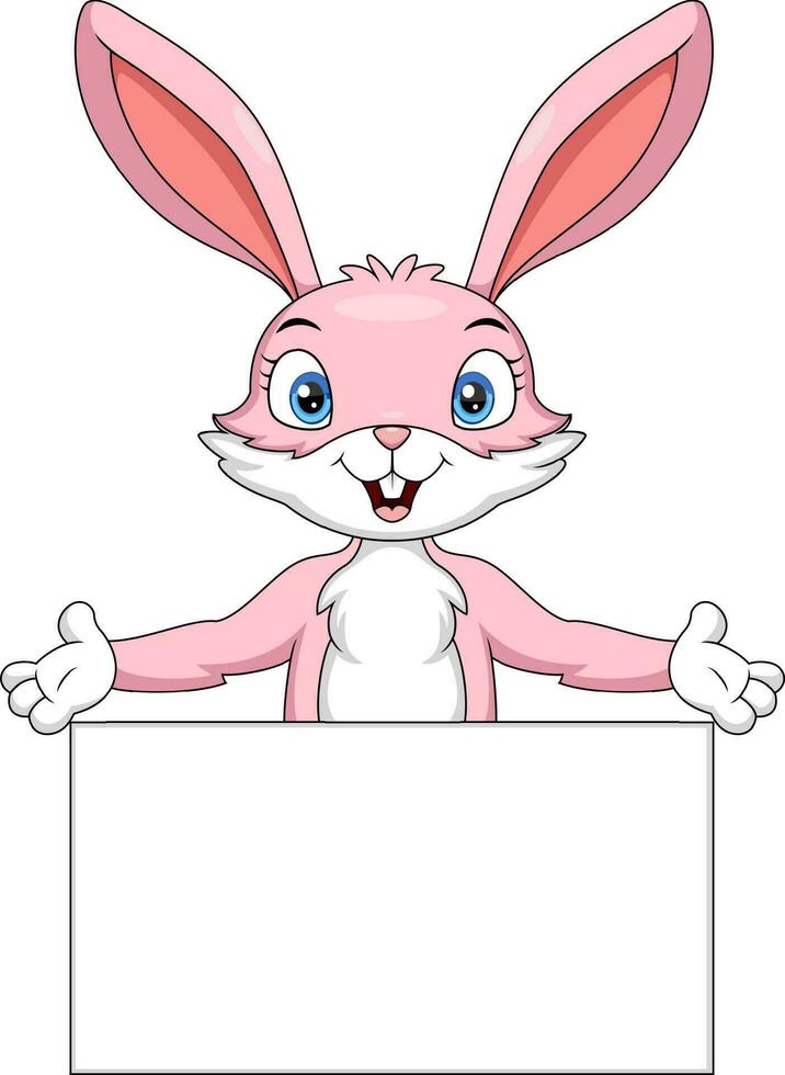 Cute rabbit cartoon with blank sign vector