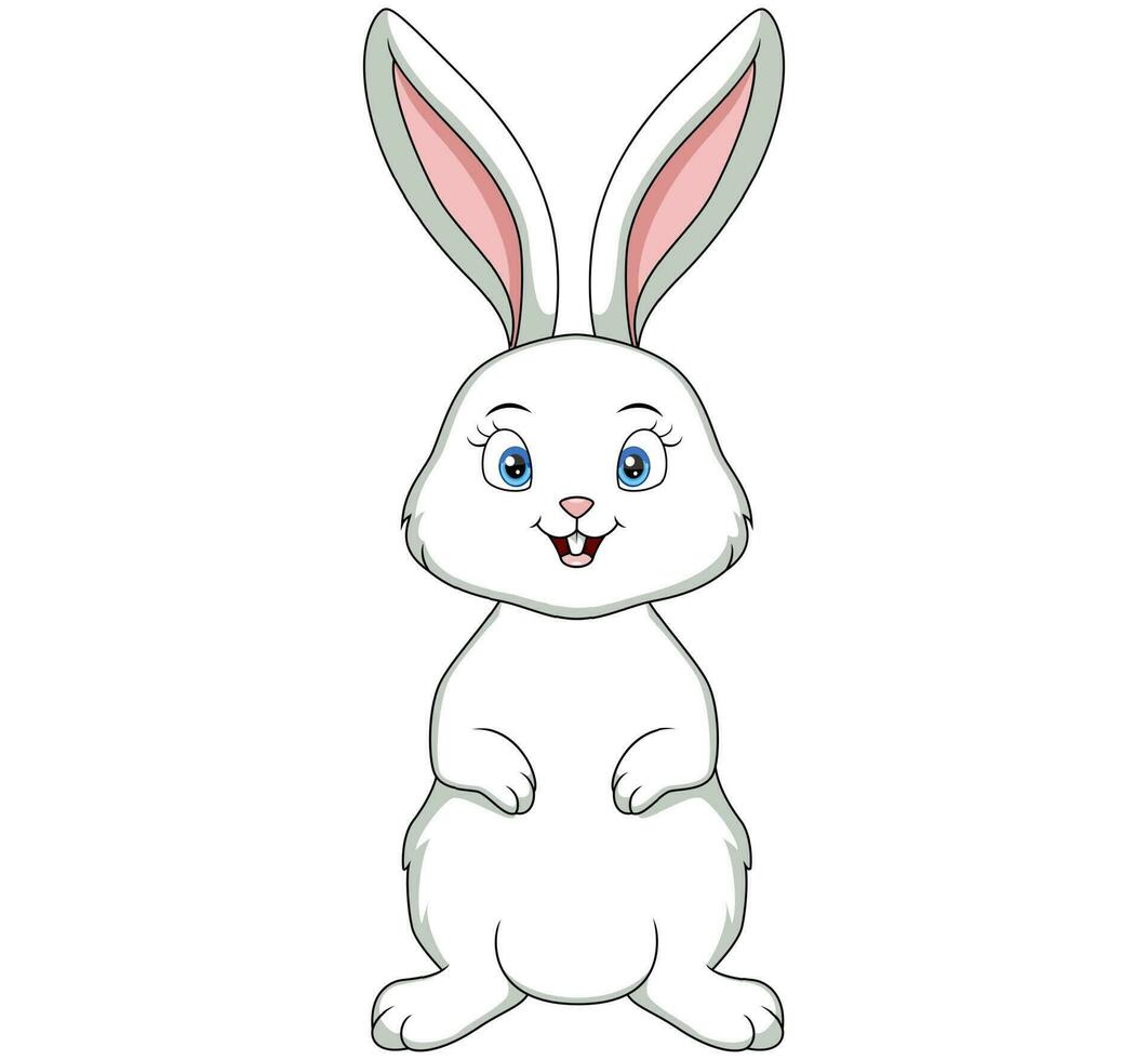 Cute white bunny cartoon on white background vector