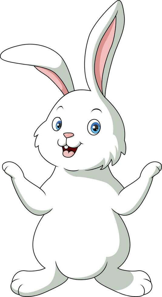 Cute white bunny cartoon on white background vector