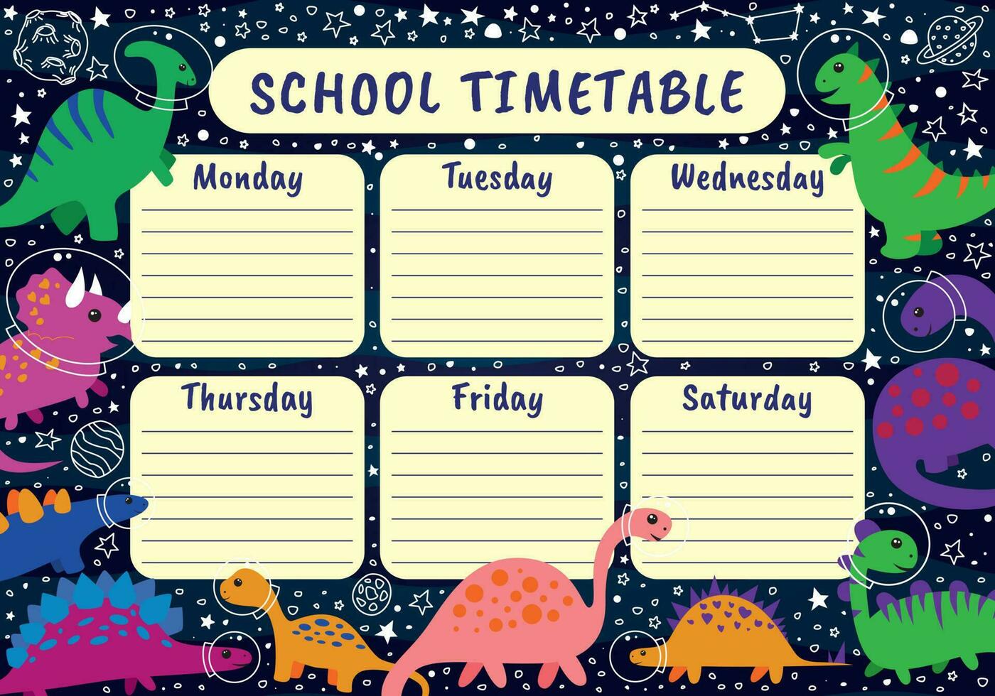 School timetable with dinosaurs vector