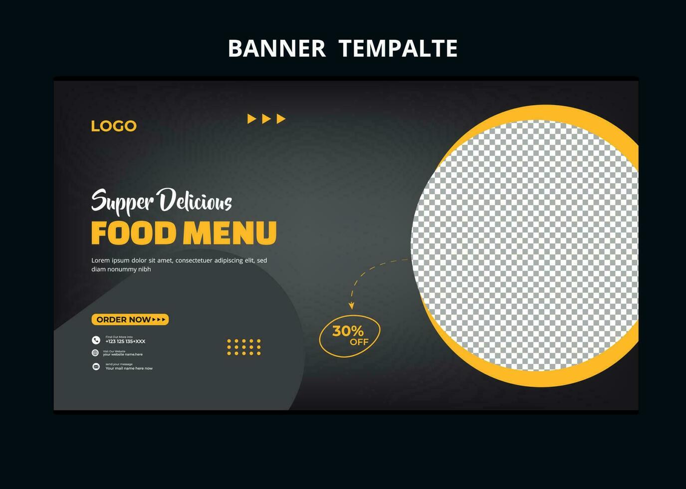 Restaurant food menu social media marketing web banner. Pizza, burger or hamburger online sale promotion video thumbnail. Fast food website background. Food flyer with logo and business icon. vector