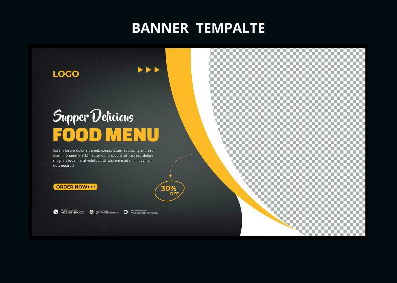 Restaurant food menu social media marketing web banner. Pizza, burger or hamburger online sale promotion video thumbnail. Fast food website background. Food flyer with logo and business icon. vector