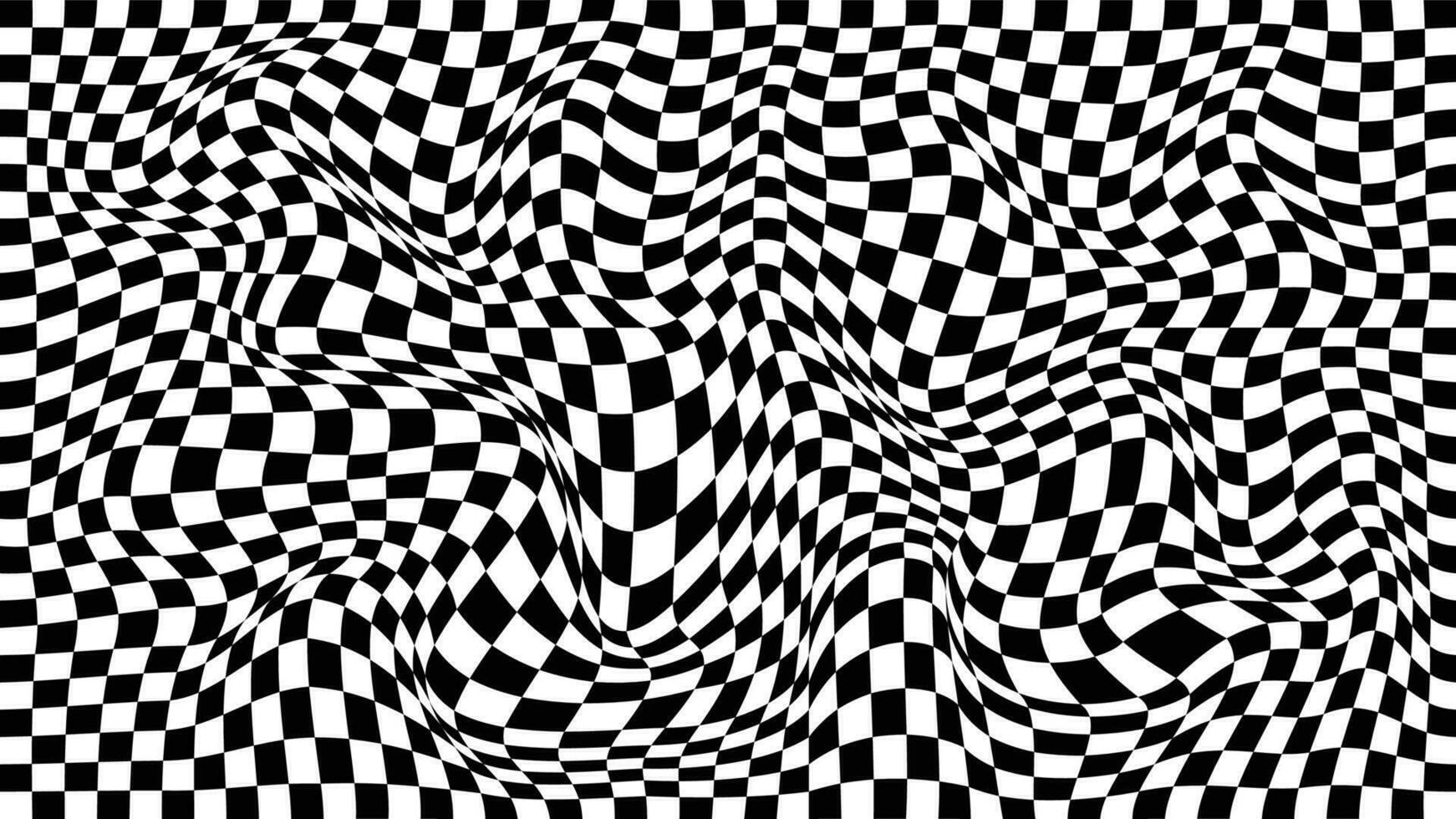 Futuristic checkerboard wave. Abstract vector wave with moving squares. Chess board black and white background.