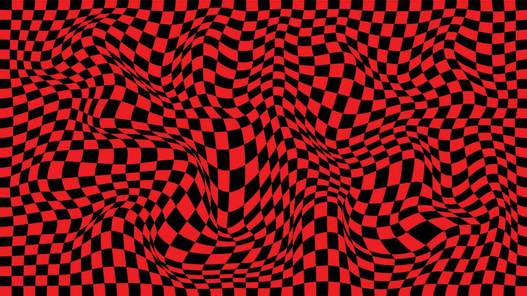 Futuristic checkerboard wave. Abstract vector wave with moving squares. Chess board black and red background