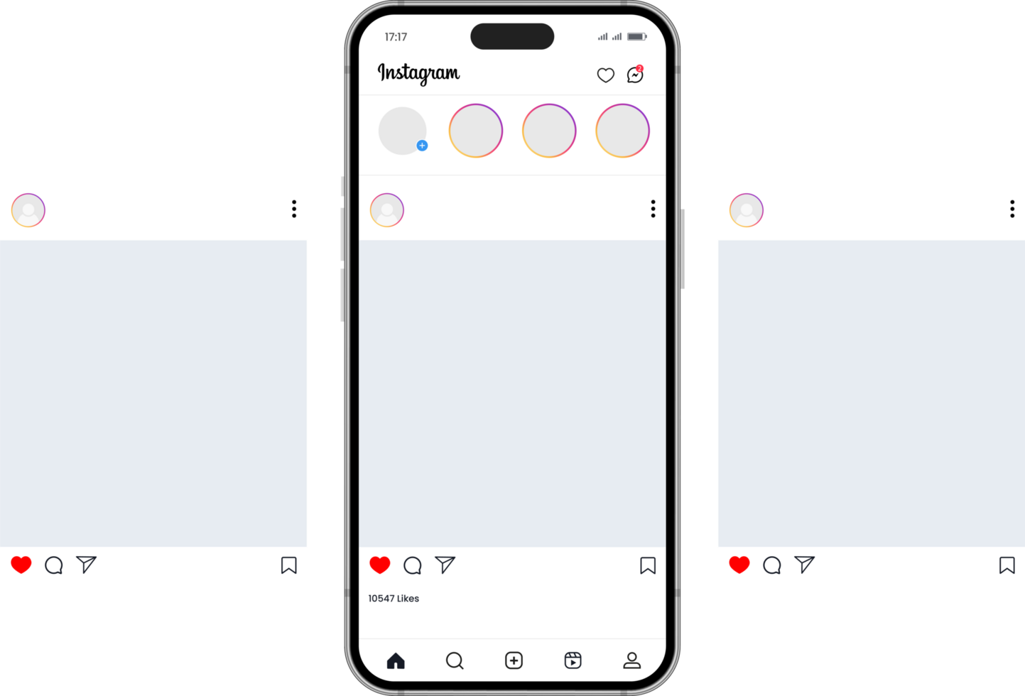 instagram carrousel ou faire glisser pages interface maquette avec Trois pages png