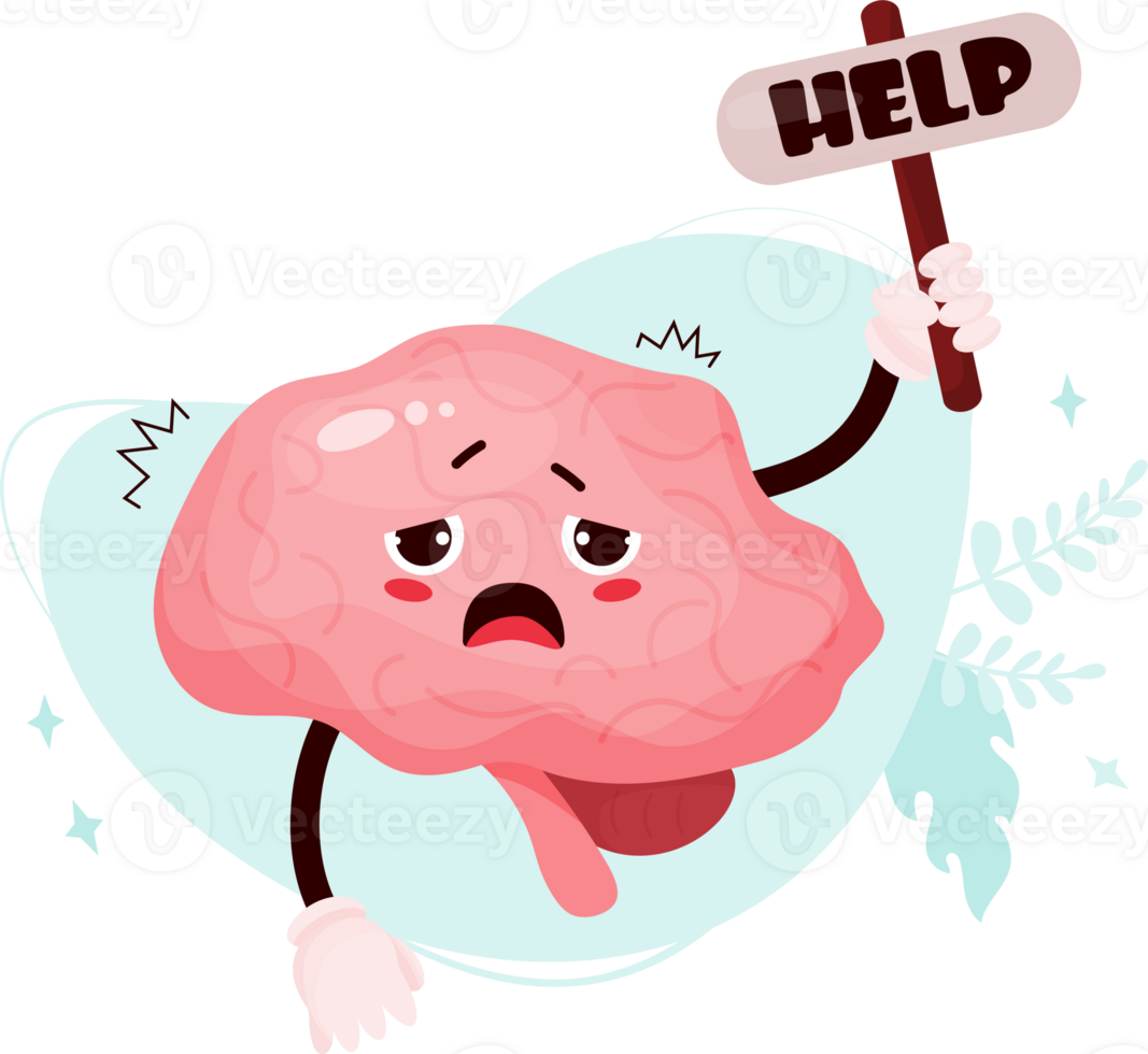 Unhappy sad cartoon brain png