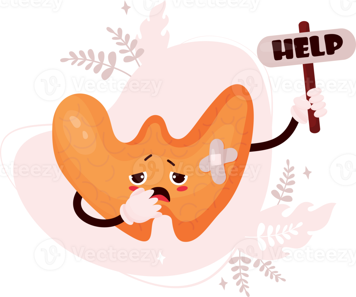 Unhappy  character thyroid asking for help png