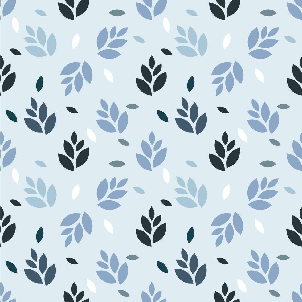 Vector  seamless pattern of leaves patterns on light blue background