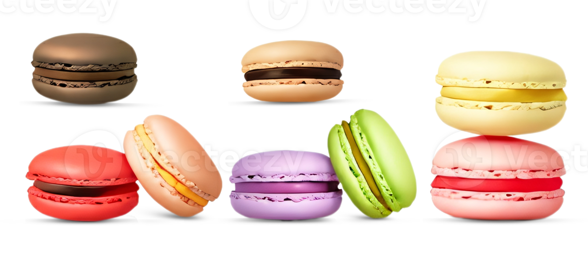 Colorful macaroons set on png background