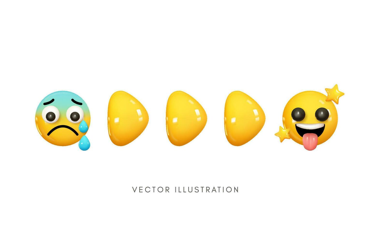 3d cambio de Deprimido cara a alegre cara emoticono, emocional desarrollo, gerente emoción y estrés, mental salud concepto, vector ilustración.