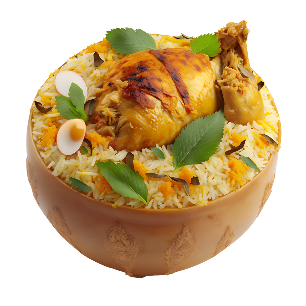 Hähnchen dum Biryani hydrabadi gebacken Reis und Gemüse. ai generiert. png