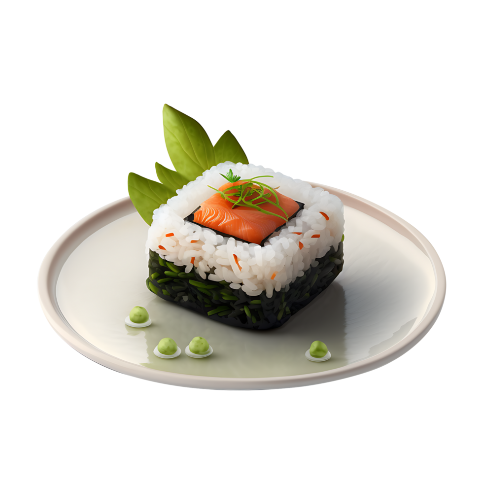 Sushi roll with salmon and vegetables on a plate. . png