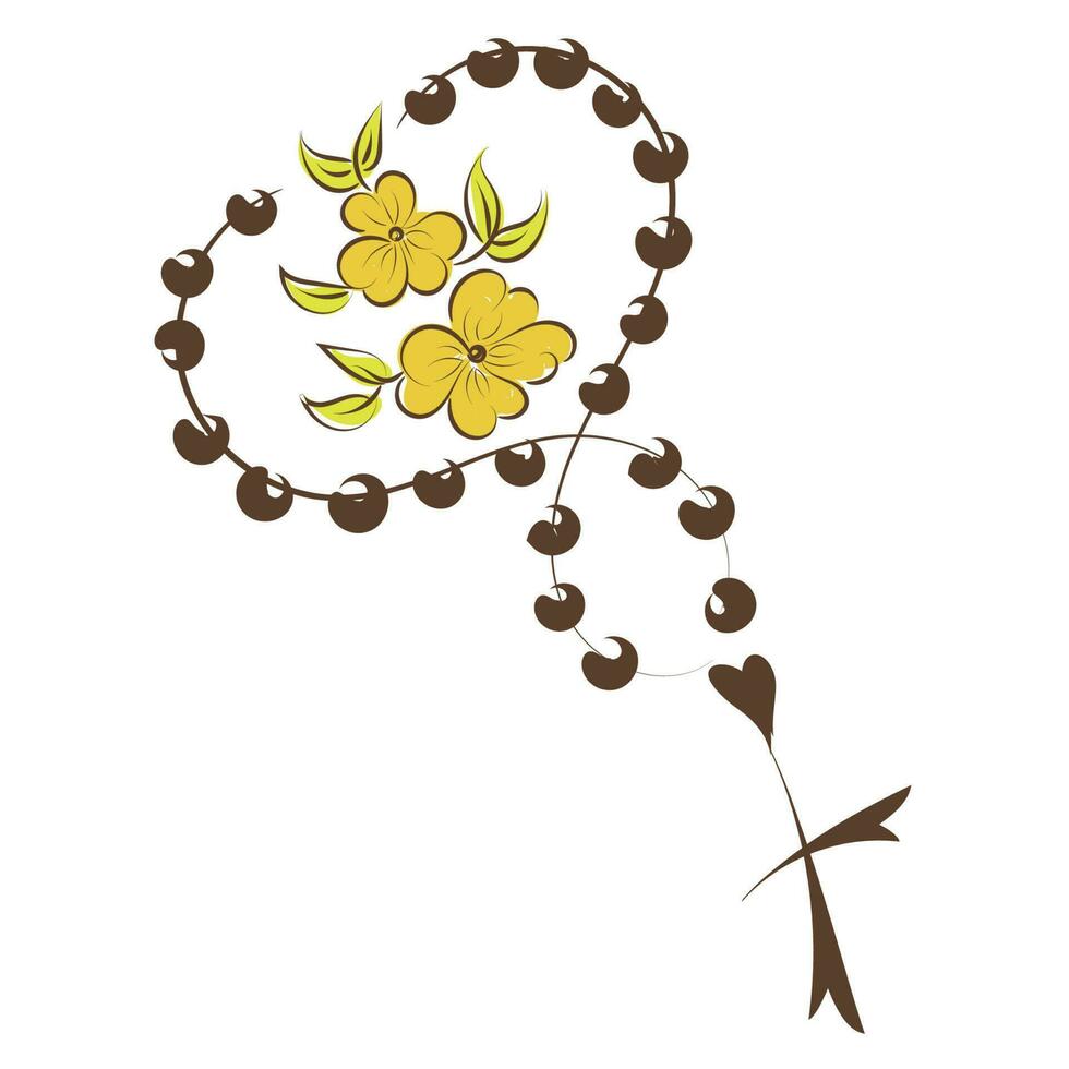 Christian Rosary beads. Prayer Catholic chaplet with the Holy Cross. Use as poster, card, flyer, T Shirt design or Tattoo vector