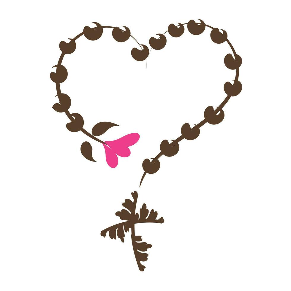 Christian Rosary beads. Prayer Catholic chaplet with the Holy Cross. Use as poster, card, flyer, T Shirt design or Tattoo vector