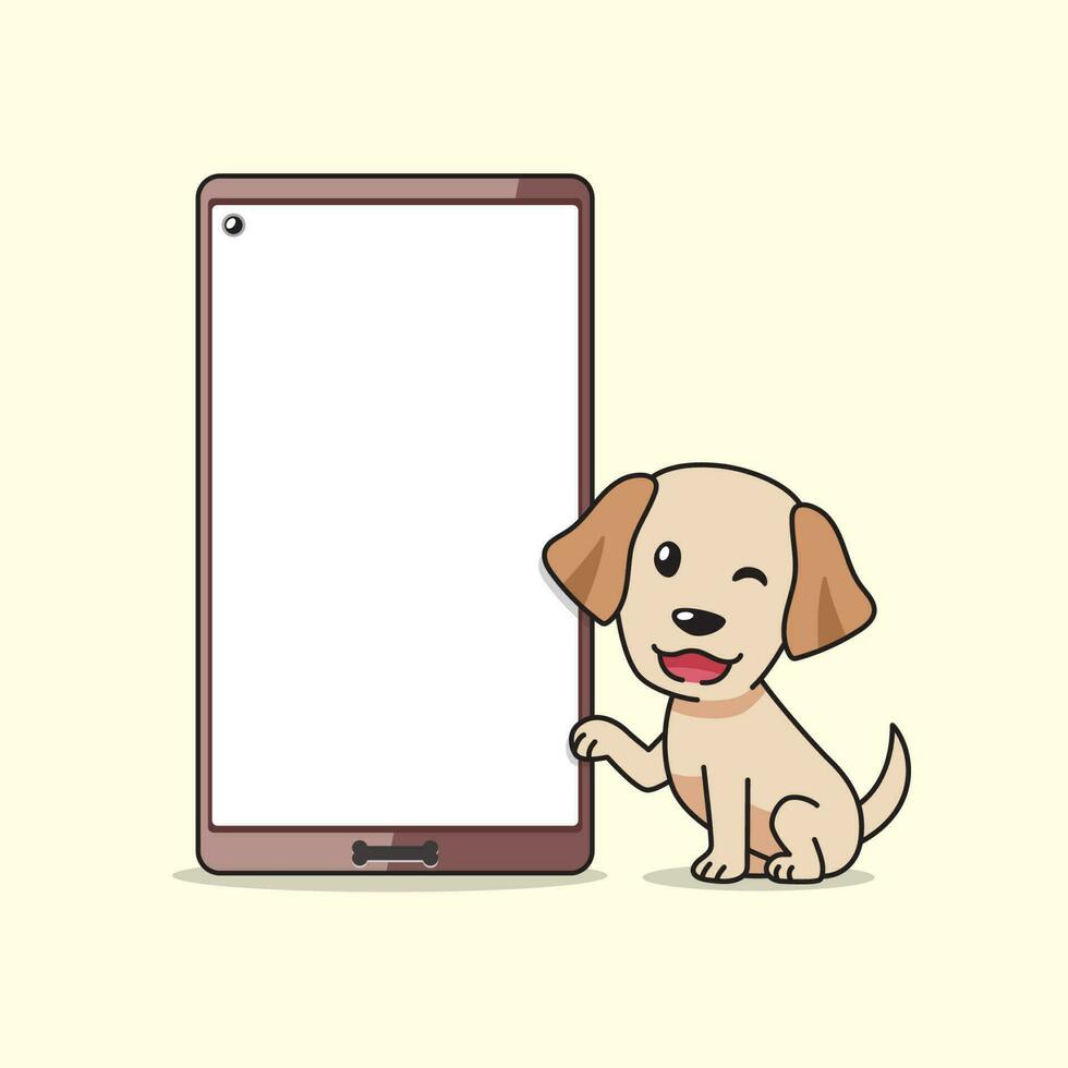 Cartoon character cute labrador retriever dog and smartphone vector