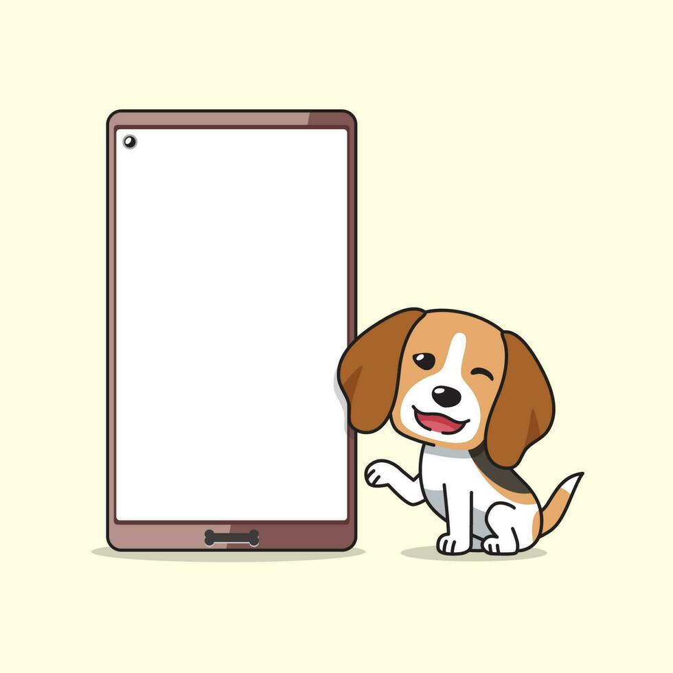 Cartoon character cute beagle dog and smartphone vector