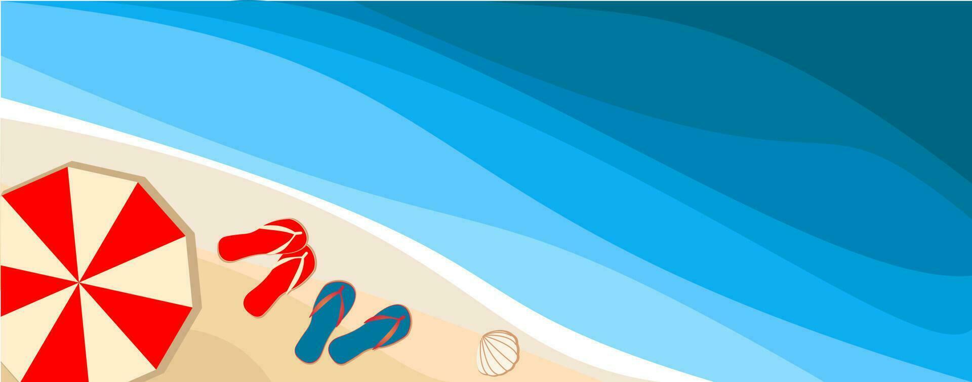 Wide banner sea coast, beach with umbrella. The concept of a postcard, a flyer advertising a summer beach holiday, vacation, hot weekend, Summer background vector