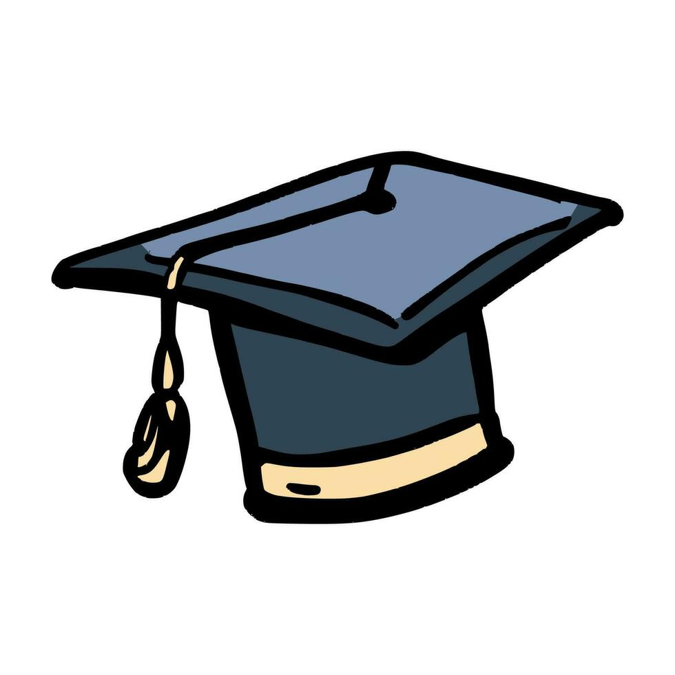 graduation cap illustration in doodle style on isolated background vector