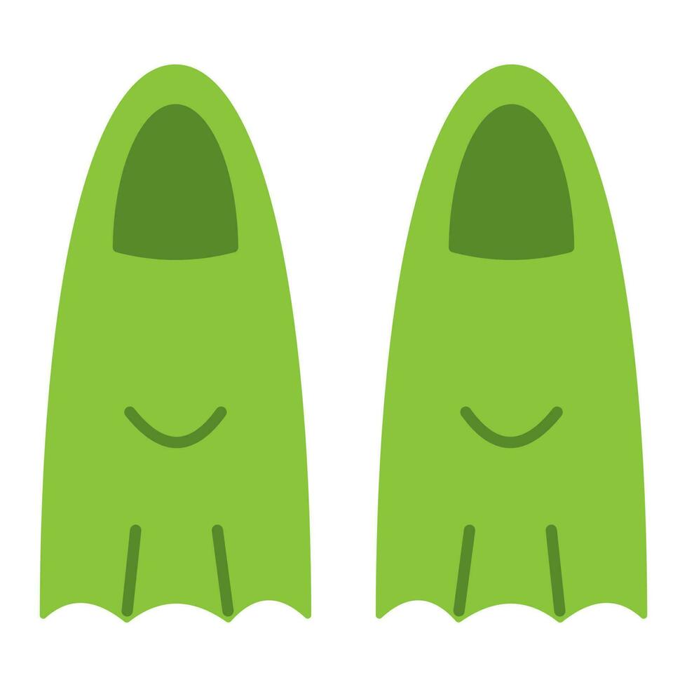 Vector swimming flippers in flat design. Green scuba diving fins. Green rubber flippers for swimming.