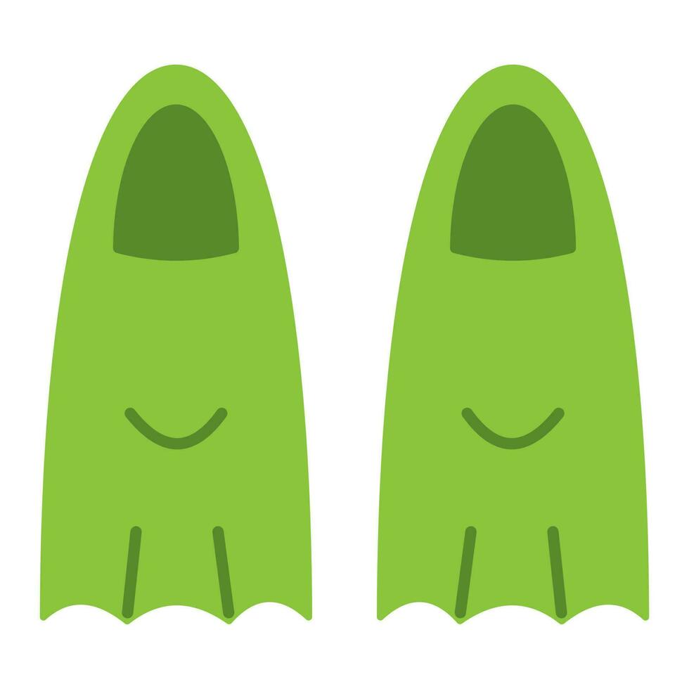 Vector swimming flippers in flat design. Green scuba diving fins. Green rubber flippers for swimming.