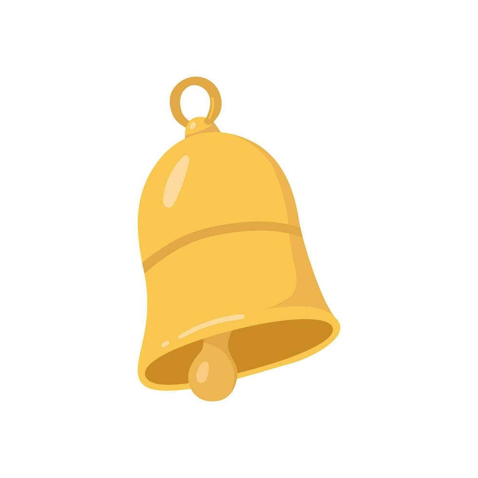 Golden bell on white background. Notification icon. Cartoon flat vector illustrations.