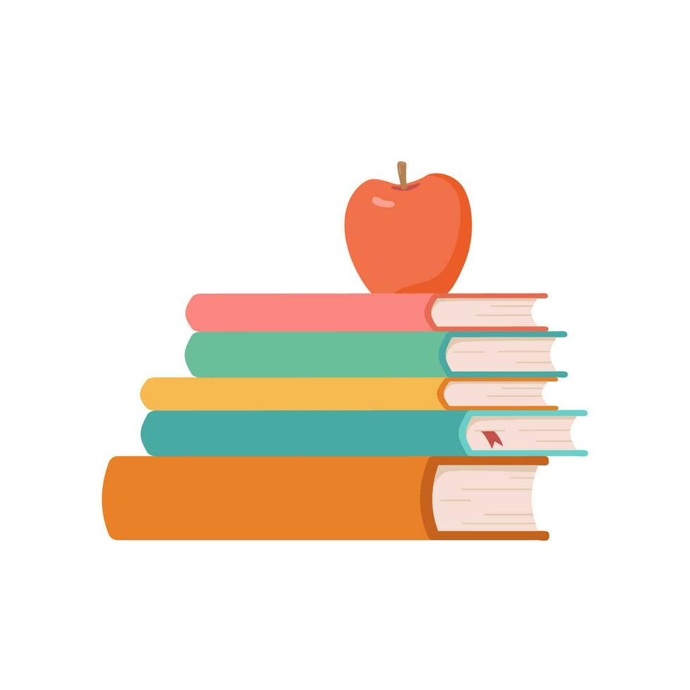 Cartoon stack of textbooks on white background. Read books. Flat vector illustration
