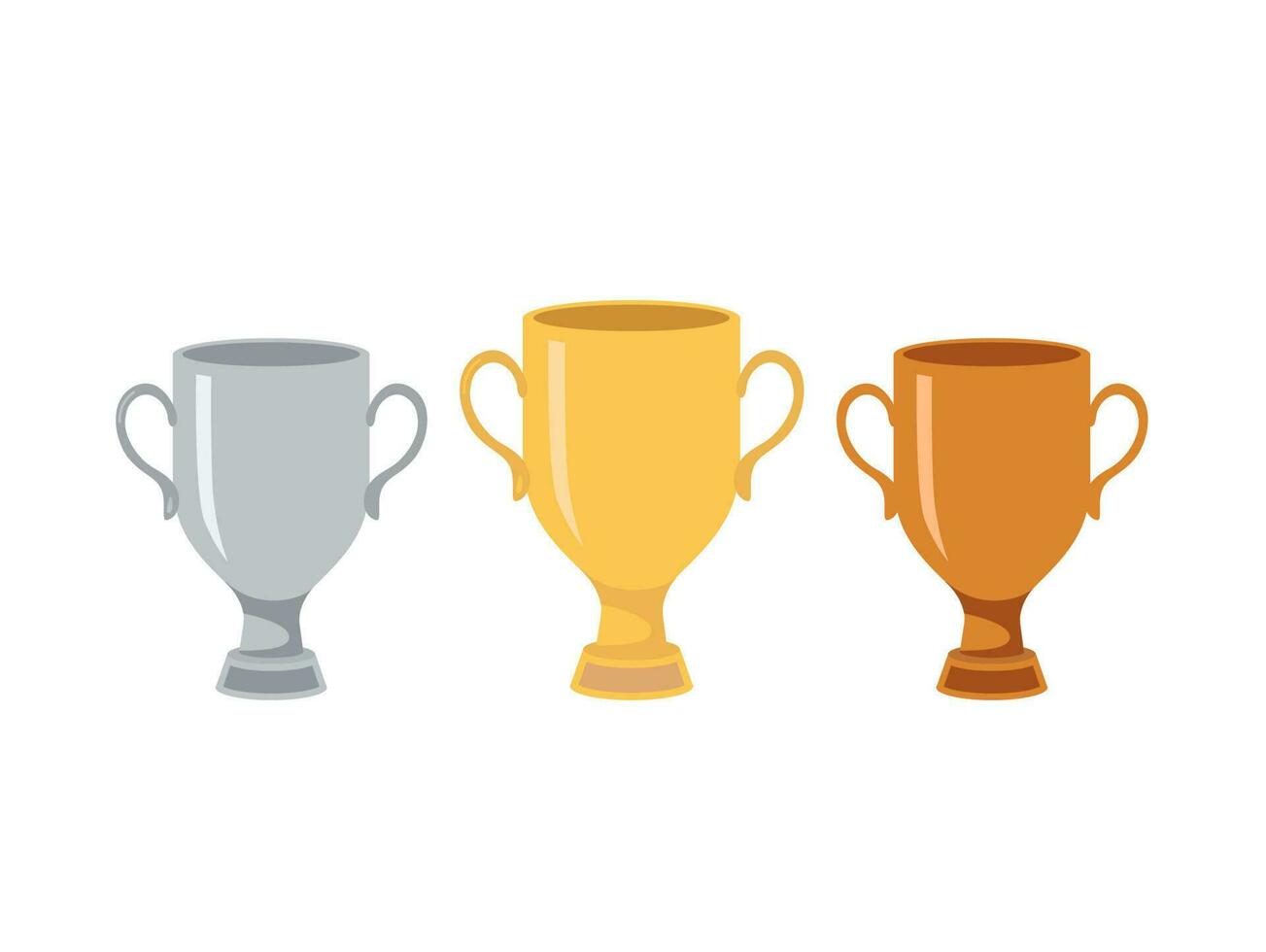 Vector gold, silver and bronze winners cup on white background. Flat illustration