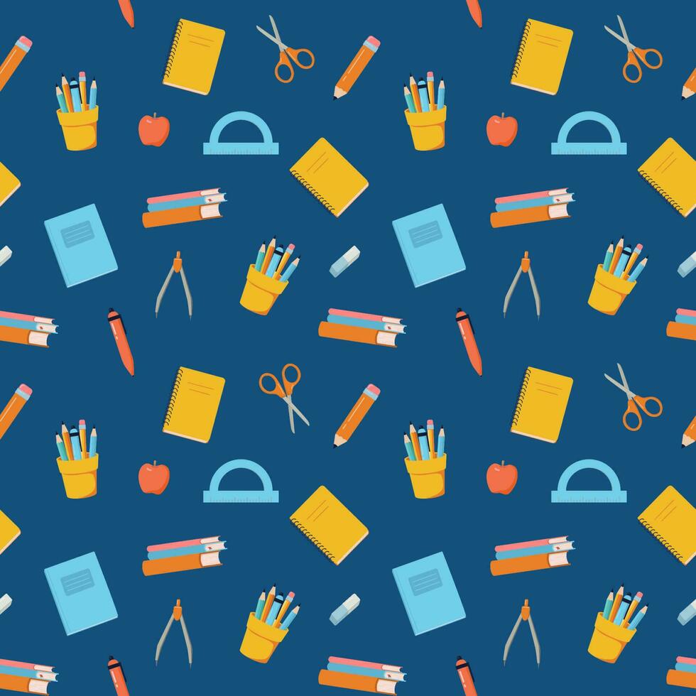 Back to school vector seamless pattern. Background with stationery