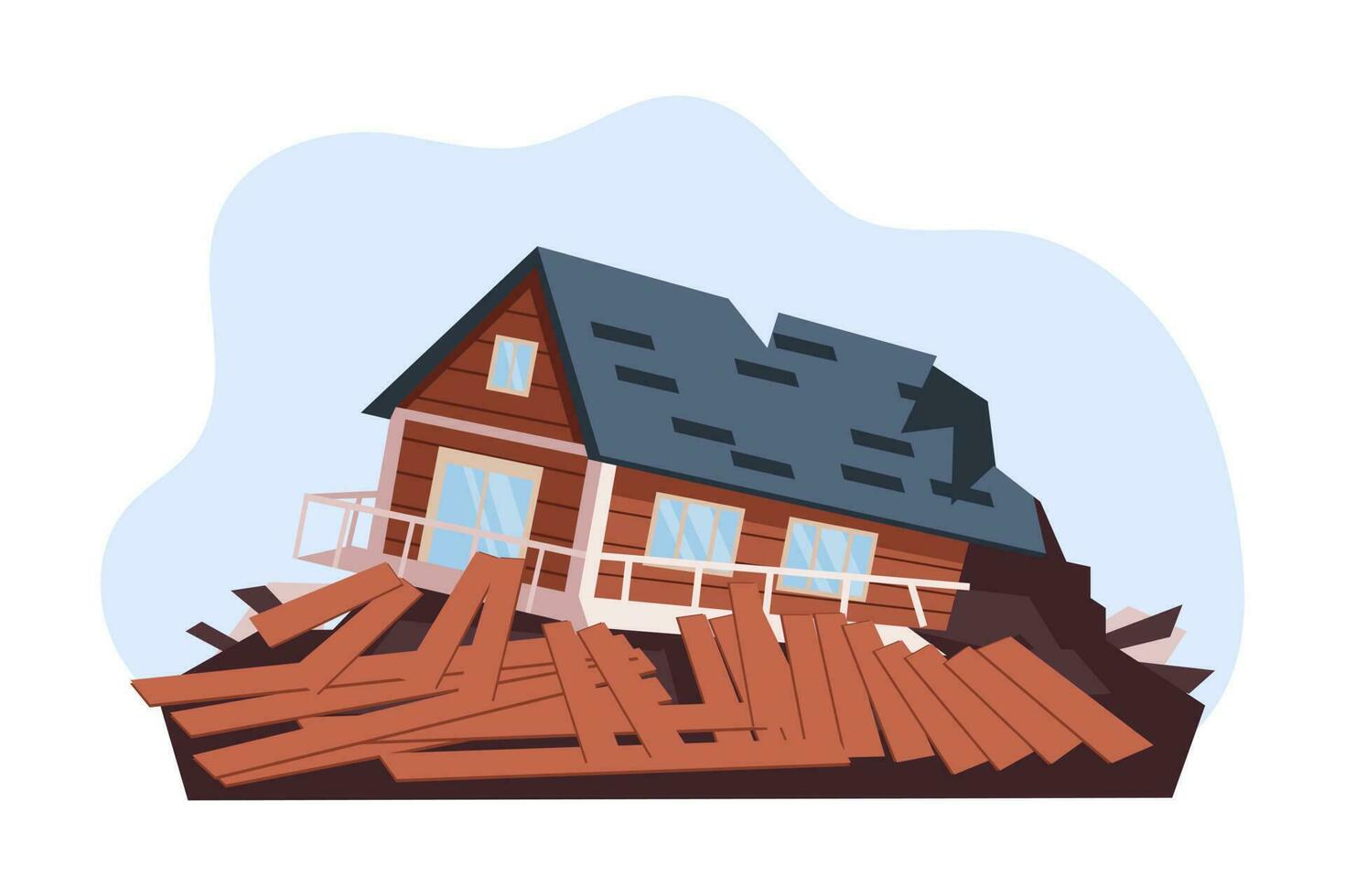 Destroyed house. Hurricane, tornado, earthquake. The concept of natural disasters. Illustration, vector