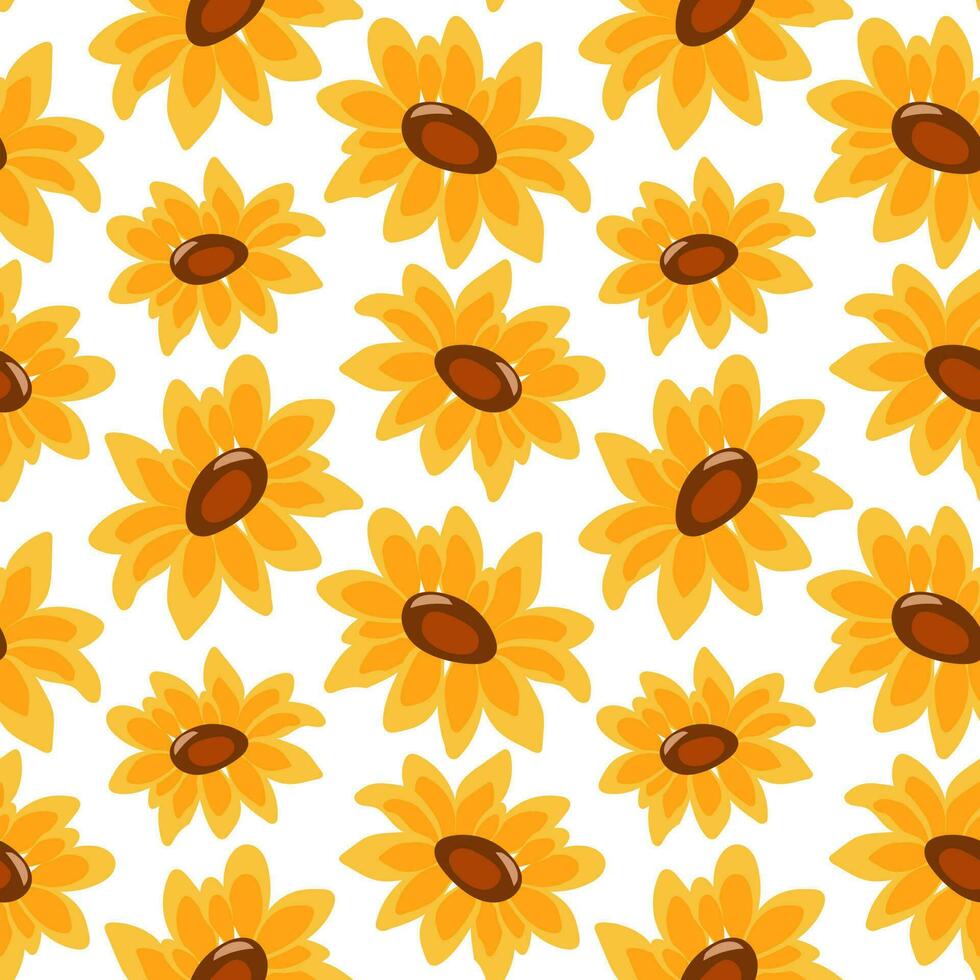 Seamless pattern, sunflower flowers on a white background. Background, textile, wallpaper, vector