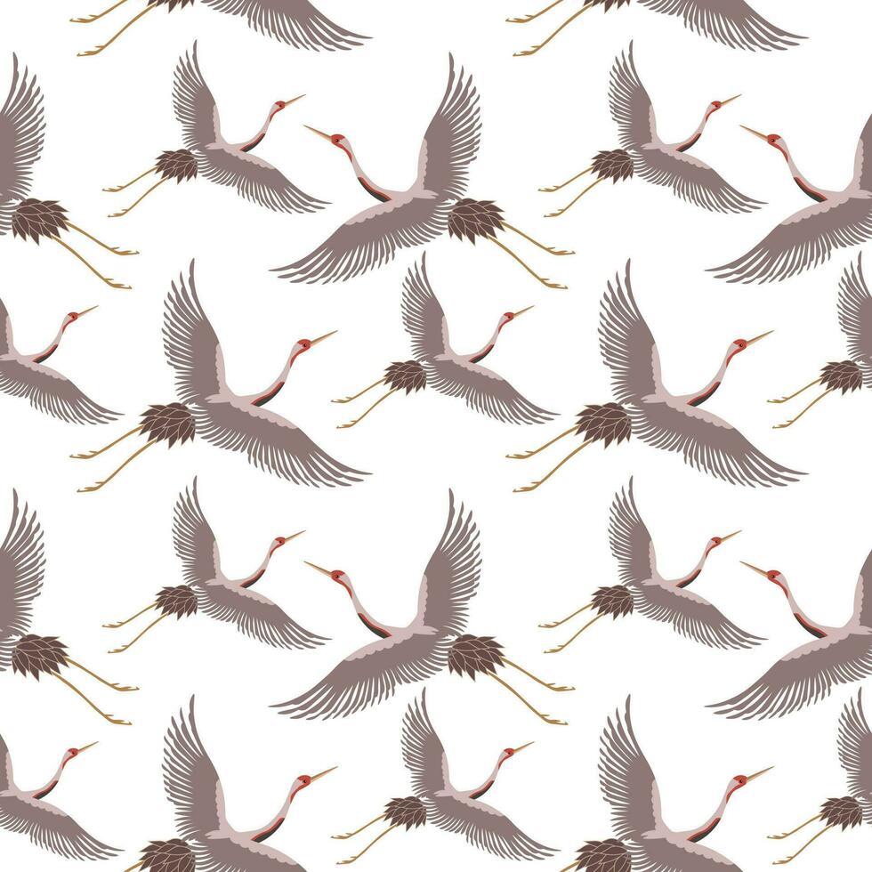 Seamless pattern, white flying cranes on a white background. Background, textile, wallpaper, vector
