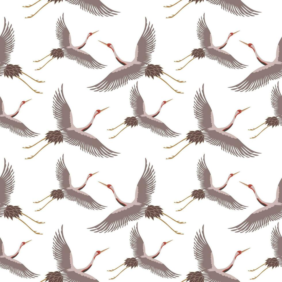 Seamless pattern, white flying cranes on a white background. Background, textile, wallpaper, vector