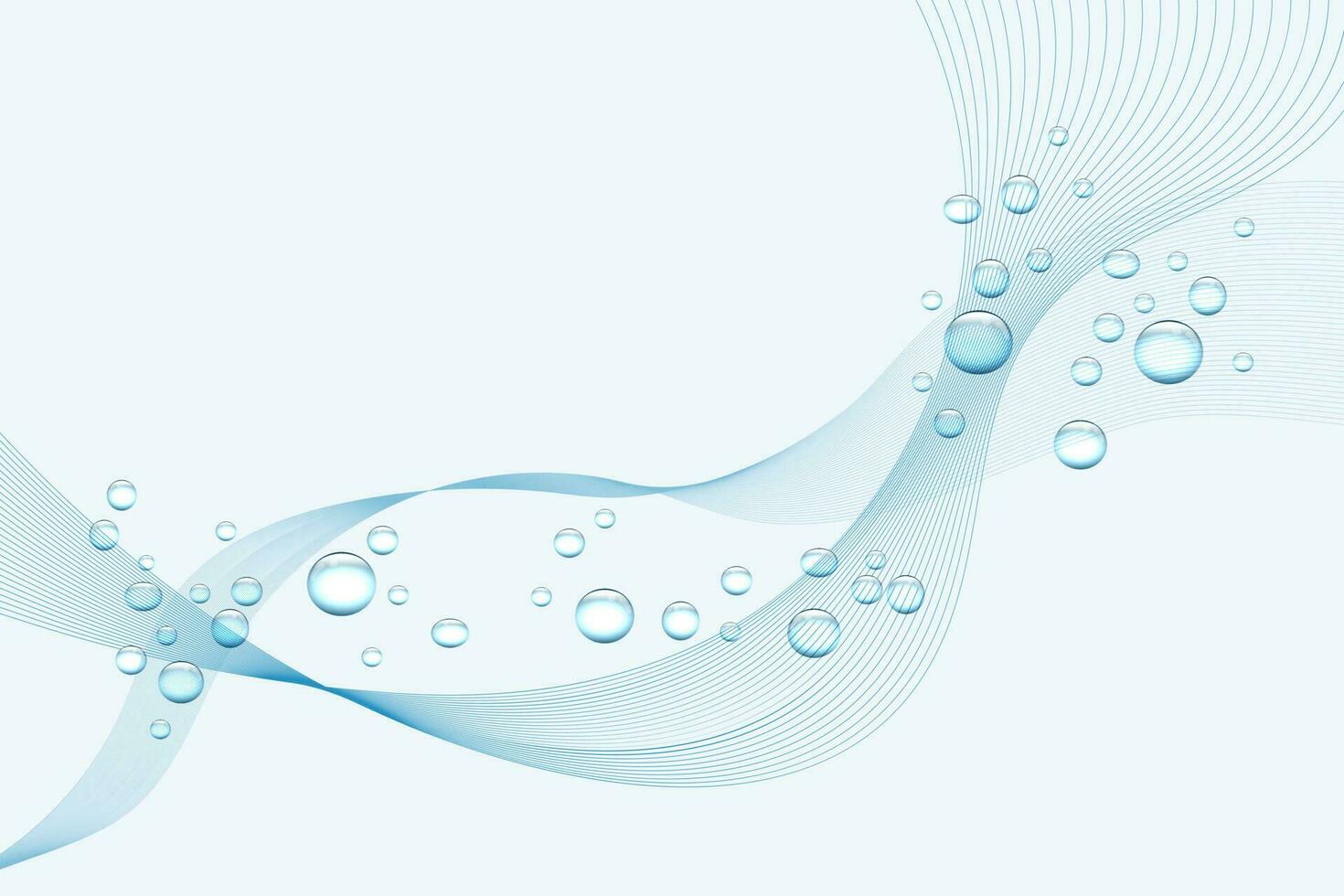 Abstract water background, waves and bubbles. Delicate blue colors. Vector illustration