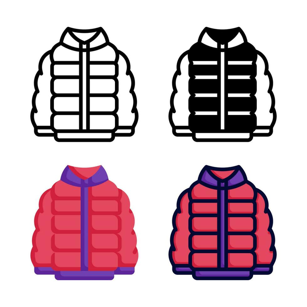 Puffer coat icon set collection vector