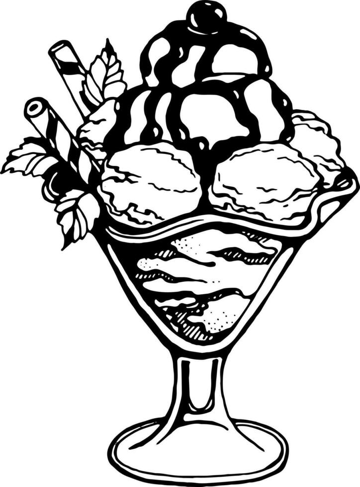Ice cream in a glass with berries. Vector