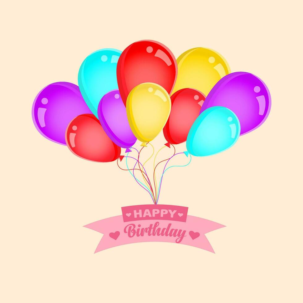 Happy birthday greeting with a bunch of colorful balloons vector