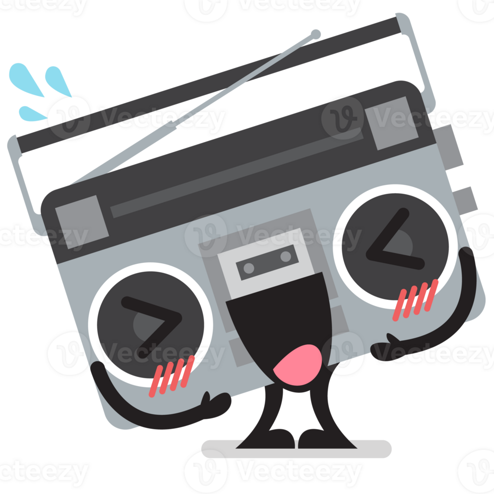 retro radio karakter emoji is lachend png